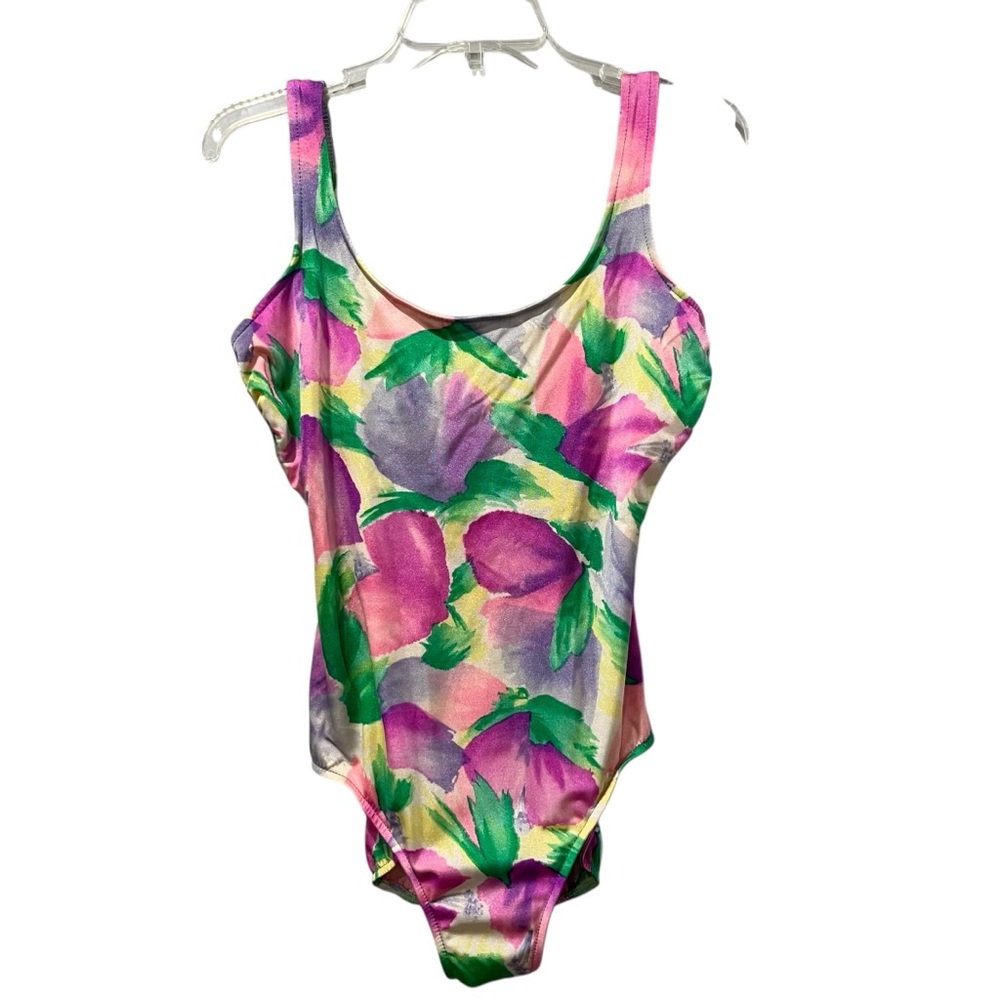 Vintage 80s 90s‎ Lands' End One Piece Swimsuit Womens 16 Tropical Print w/bra